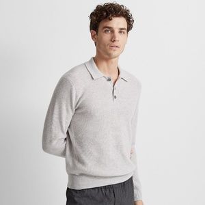 NWT Club Monaco Grey Gray Mens S 100% Cashmere Waffle Polo Sweater Retail $298